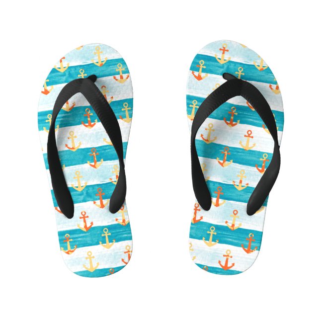Abstract anchors: watercolor stripe pattern. kid's thongs (Footbed)