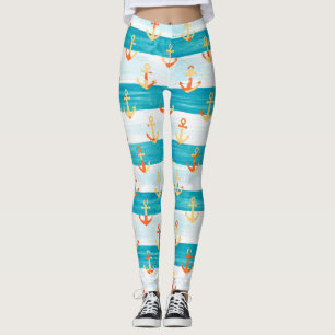 Abstract anchors: watercolor stripe pattern. leggings