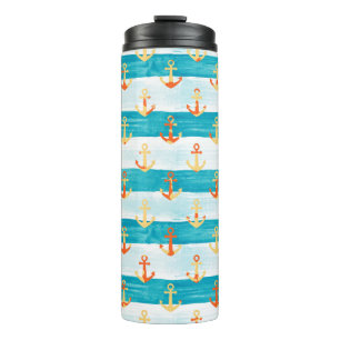 Abstract anchors: watercolor stripe pattern. thermal tumbler