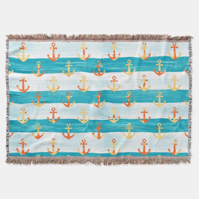 Abstract anchors: watercolor stripe pattern. throw blanket (Front)