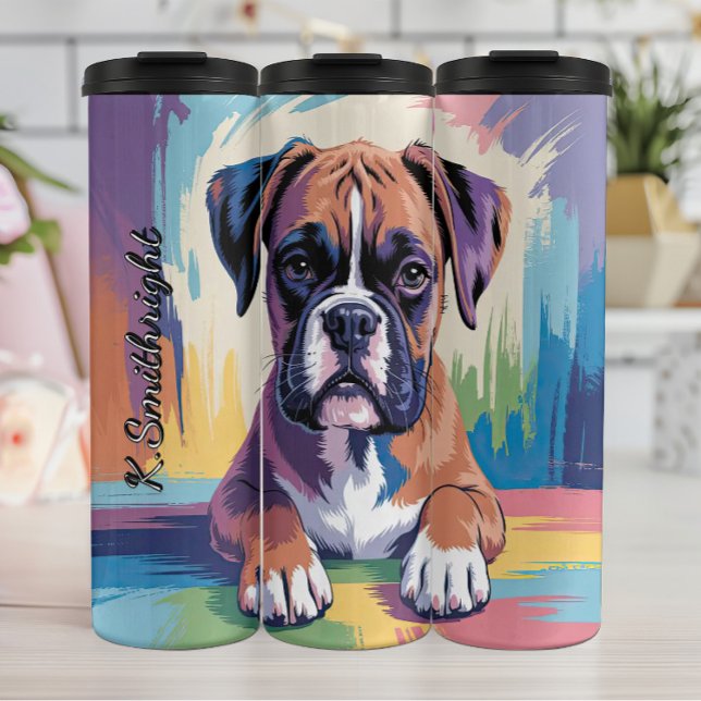 Abstract and Colourful Boxer Dog Thermal Tumbler (Creator Uploaded)
