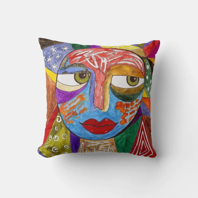 Abstract and Colourful Face Throw Pillow (Front)