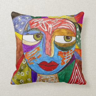 Abstract and Colourful Face Throw Pillow