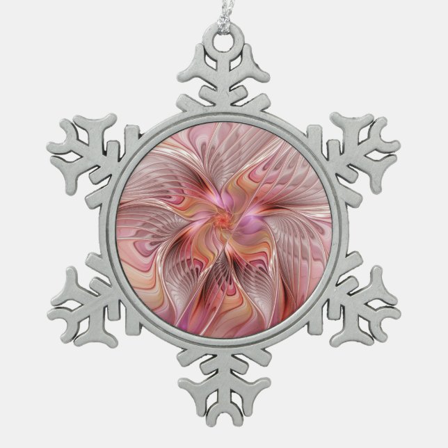 Abstract Angel Colourful Fantasy Fractal Art Snowflake Pewter Christmas Ornament (Front)