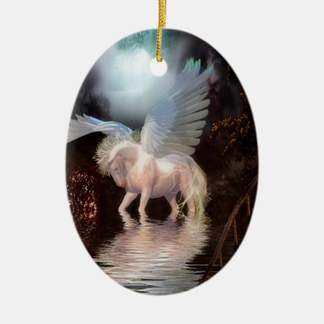 Abstract Angel White Horse Ceramic Tree Decoration (Front)