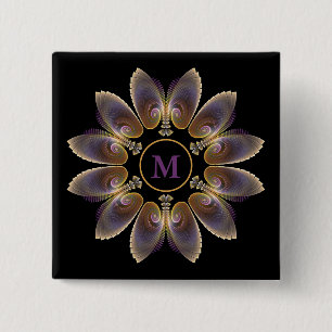 Abstract Angel Wings Mandala Fractal Monogram 15 Cm Square Badge