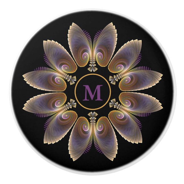 Abstract Angel Wings Mandala Fractal Monogram Ceramic Knob (Front)