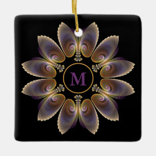 Abstract Angel Wings Mandala Fractal Monogram Ceramic Ornament