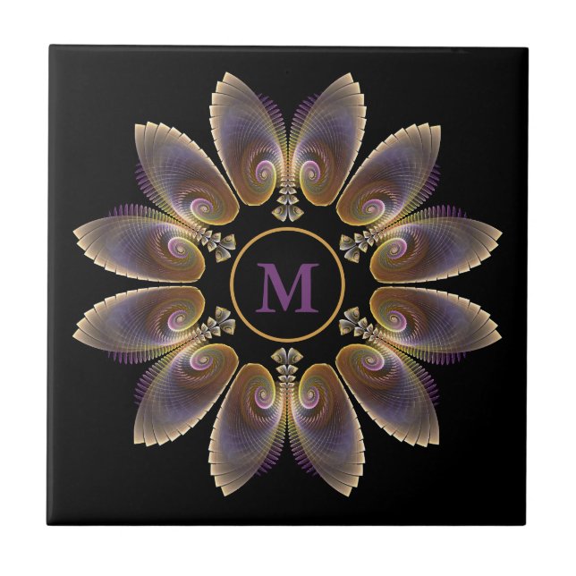Abstract Angel Wings Mandala Fractal Monogram Ceramic Tile (Front)