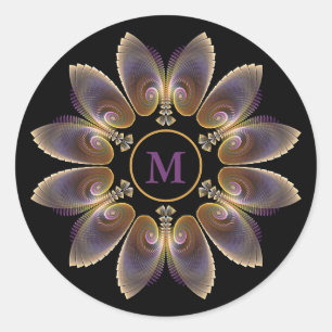 Abstract Angel Wings Mandala Fractal Monogram Classic Round Sticker