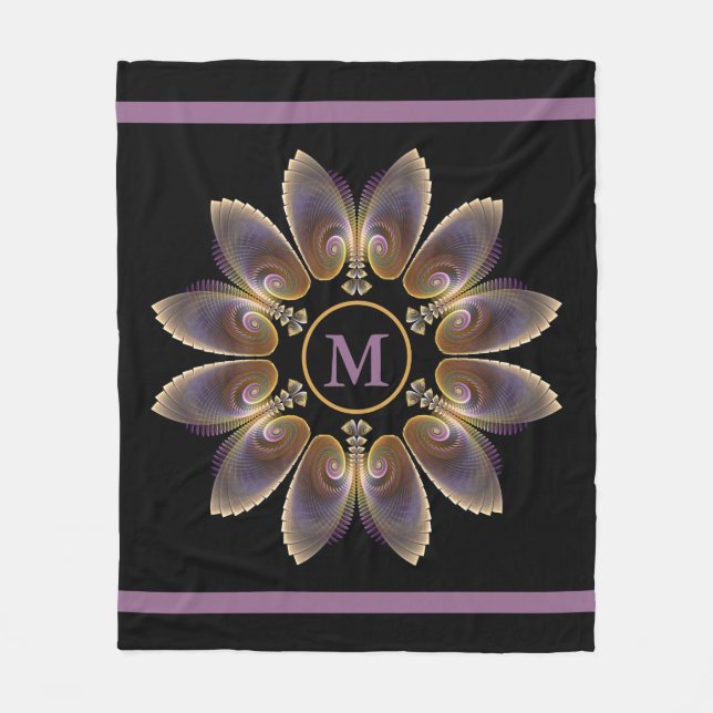 Abstract Angel Wings Mandala Fractal Monogram Fleece Blanket (Front)