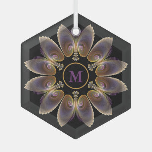 Abstract Angel Wings Mandala Fractal Monogram Glass Tree Decoration