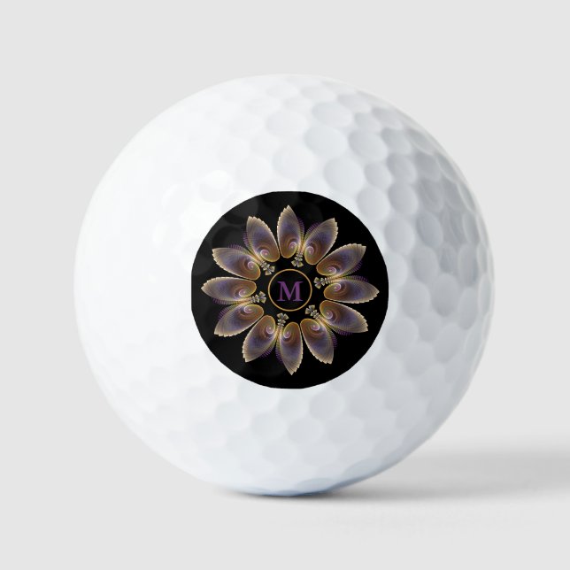 Abstract Angel Wings Mandala Fractal Monogram Golf Balls (Front)