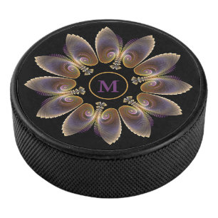 Abstract Angel Wings Mandala Fractal Monogram Hockey Puck
