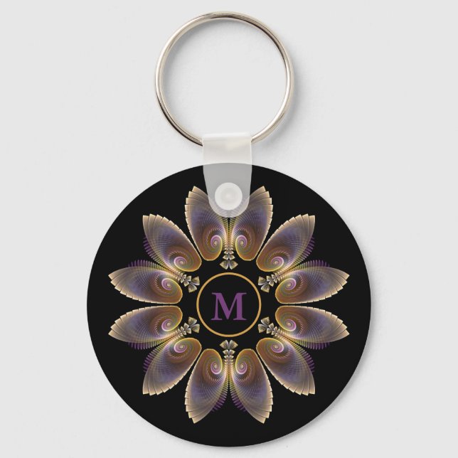 Abstract Angel Wings Mandala Fractal Monogram Key Ring (Front)