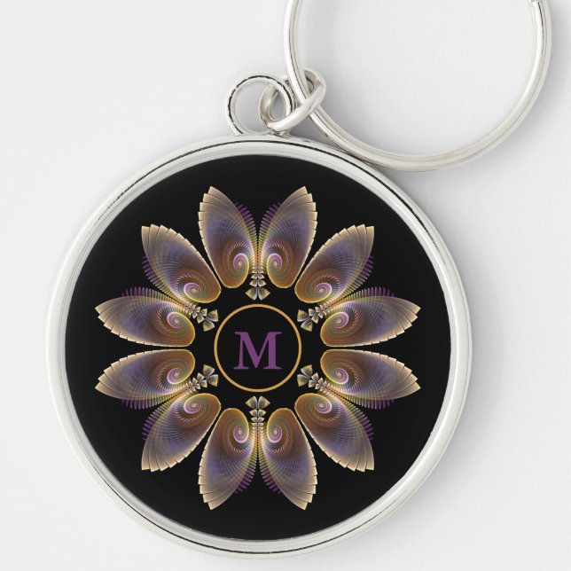 Abstract Angel Wings Mandala Fractal Monogram Key Ring (Front)