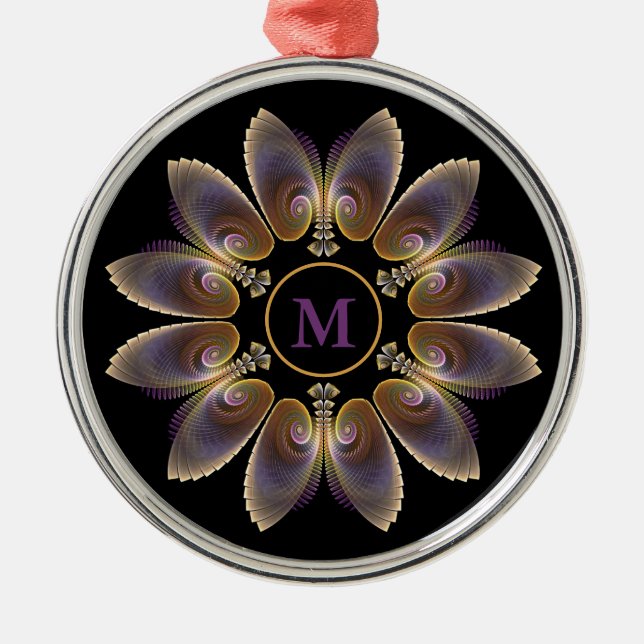 Abstract Angel Wings Mandala Fractal Monogram Metal Ornament (Front)