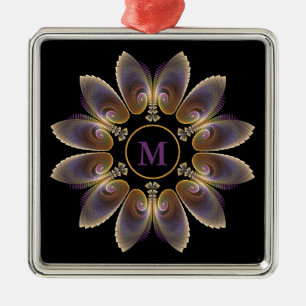 Abstract Angel Wings Mandala Fractal Monogram Metal Ornament