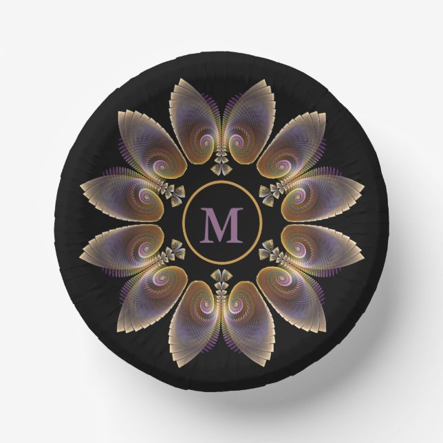 Abstract Angel Wings Mandala Fractal Monogram Paper Plate (Front)