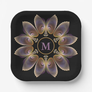 Abstract Angel Wings Mandala Fractal Monogram Paper Plate