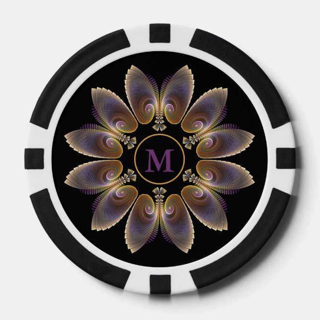 Abstract Angel Wings Mandala Fractal Monogram Poker Chips (Front)