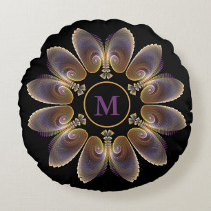 Abstract Angel Wings Mandala Fractal Monogram Round Cushion