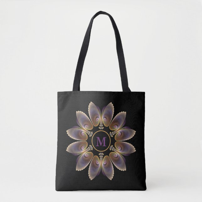 Abstract Angel Wings Mandala Fractal Monogram Tote Bag (Front)