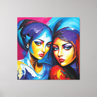 Abstract angels in oil, fantastic painting motif canvas print