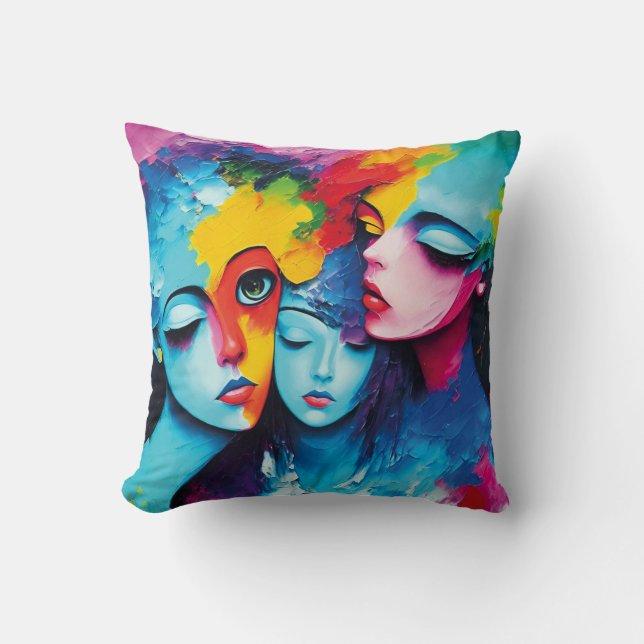 Abstract angels in oil, fantastic painting motif cushion (Front)
