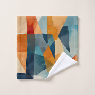 Abstract Angles of Blue and Orange Bath Towel Set