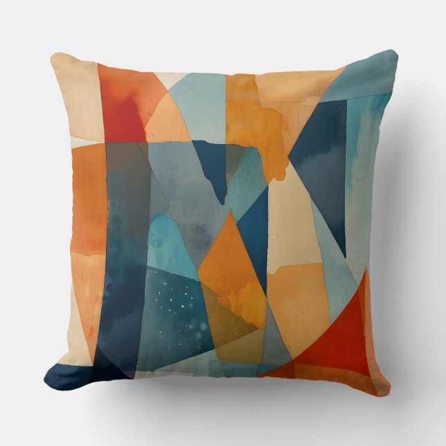 Abstract Angles of Blue and Orange Cushion (Front)