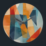 Abstract Angles of Blue and Orange Large Clock<br><div class="desc">Abstract Angles of Blue and Orange features a captivating interplay of geometric shapes layered with vibrant hues of blue and orange. This watercolor composition brings modern sophistication and artistic depth to any space.</div>