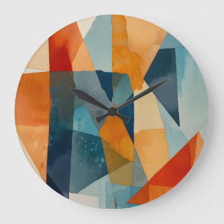 Abstract Angles of Blue and Orange Large Clock