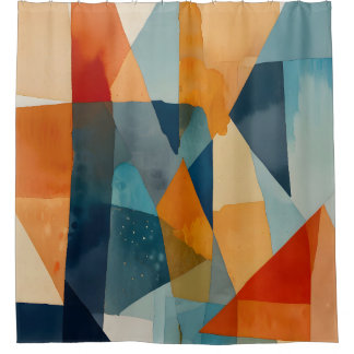 Abstract Angles of Blue and Orange Shower Curtain
