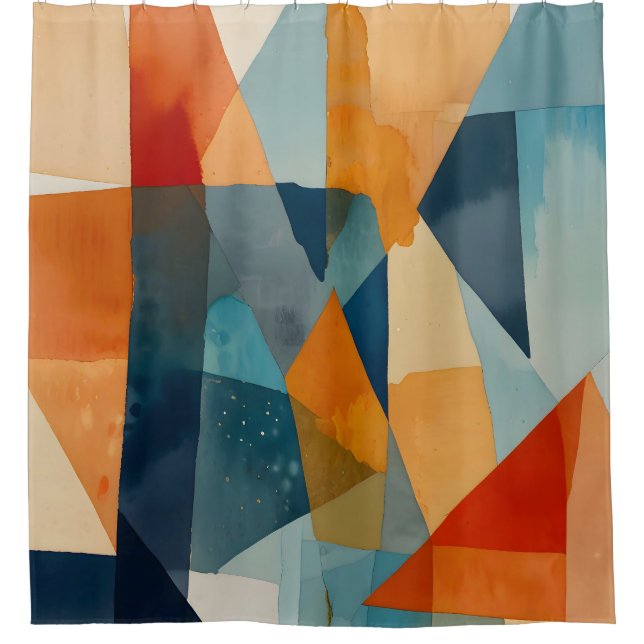Abstract Angles of Blue and Orange Shower Curtain (Front)