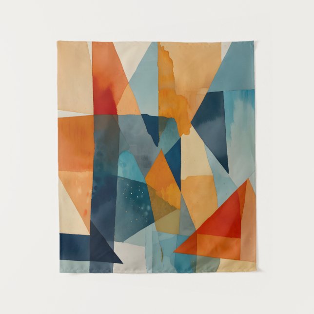 Abstract Angles of Blue and Orange Tapestry (Front)