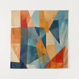 Abstract Angles of Blue and Orange Tapestry