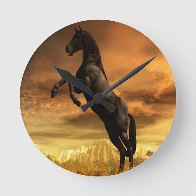 Abstract Animal Black Horse Round Clock (Front)