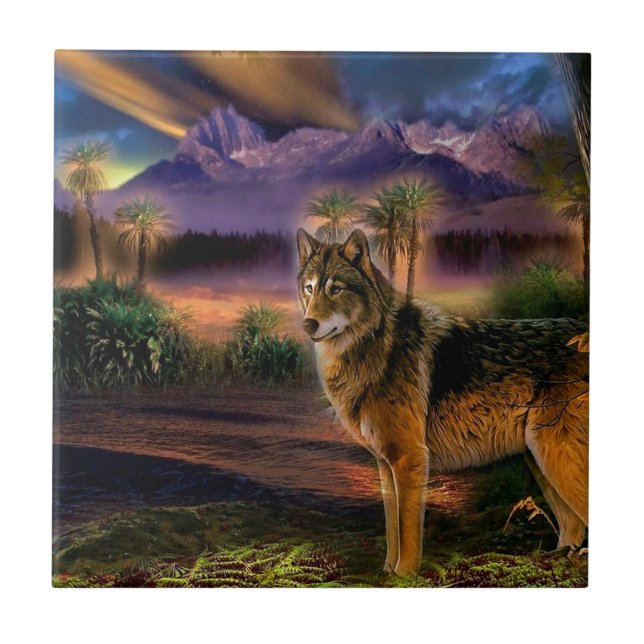 Abstract Animal Wolf Scene Tile (Front)