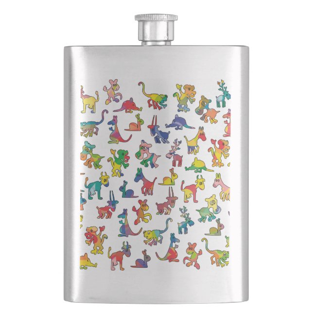 Abstract Animals Pattern Tiles Hip Flask (Front)