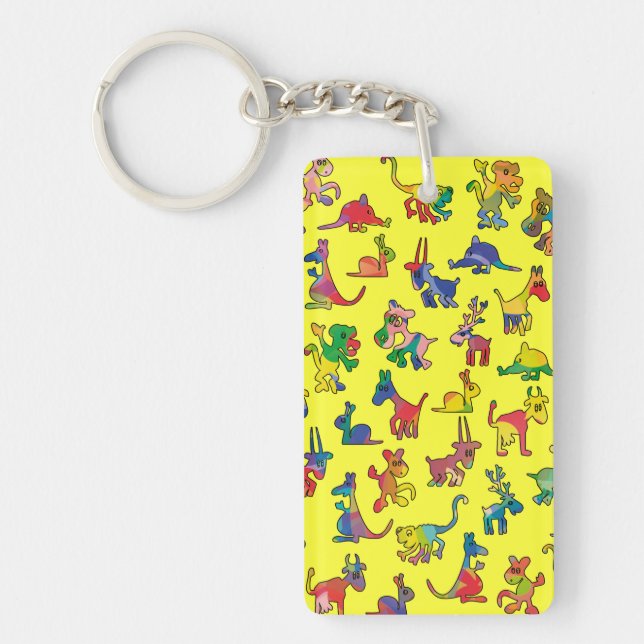 Abstract Animals Pattern Tiles Key Ring (Front)