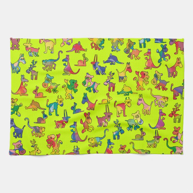 Abstract Animals Pattern Tiles Tea Towel (Horizontal)