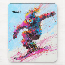 Abstract anime snow skier downhill mouse pad