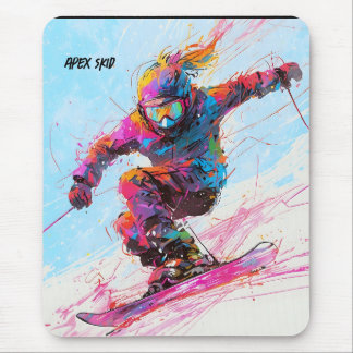 Abstract anime snow skier downhill mouse pad