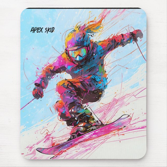 Abstract anime snow skier downhill mouse pad (Front)