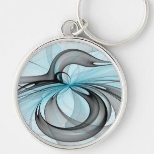 Abstract Anthracite Gray Blue Modern Fractal Art Key Ring