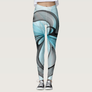Abstract Anthracite Gray Blue Modern Fractal Art Leggings