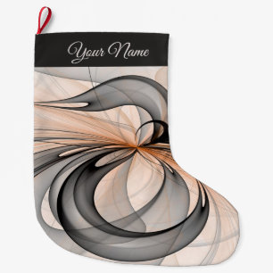 Abstract Anthracite Gray Modern Fractal Art Name Large Christmas Stocking