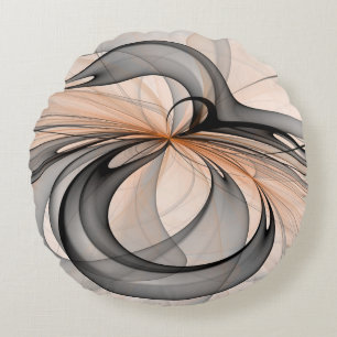 Abstract Anthracite Gray Sienna Modern Fractal Art Round Cushion