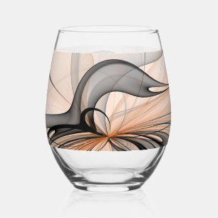 Abstract Anthracite Gray Sienna Modern Fractal Art Stemless Wine Glass